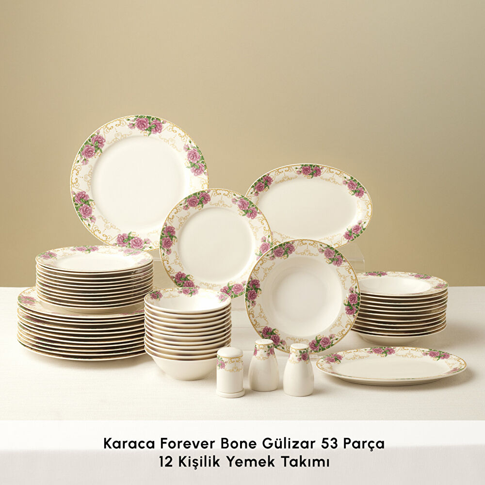 Karaca Forever Bone Gülizar 53 Parça 12 Kişilik Yemek Takımı - 1