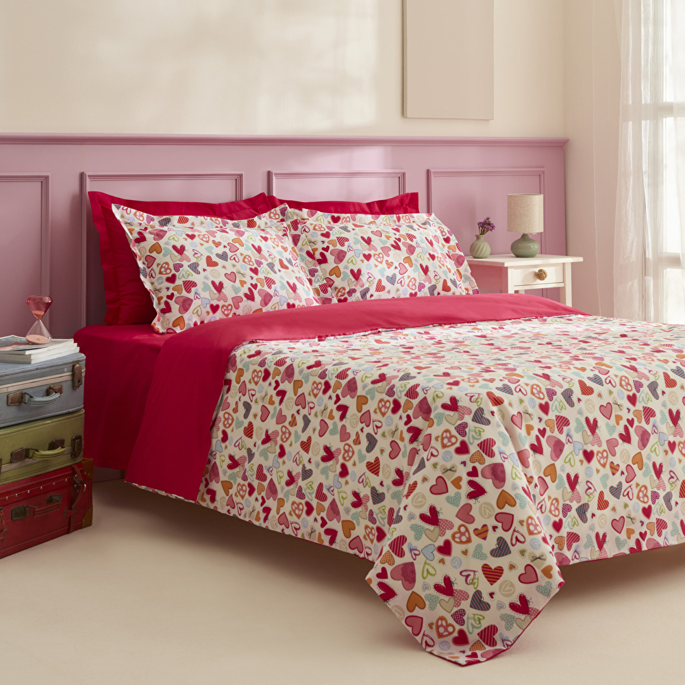 Sarah Anderson Amour Glow Kalp Desenli Çift Kişilik Nevresim Takımı Multicolour - 1
