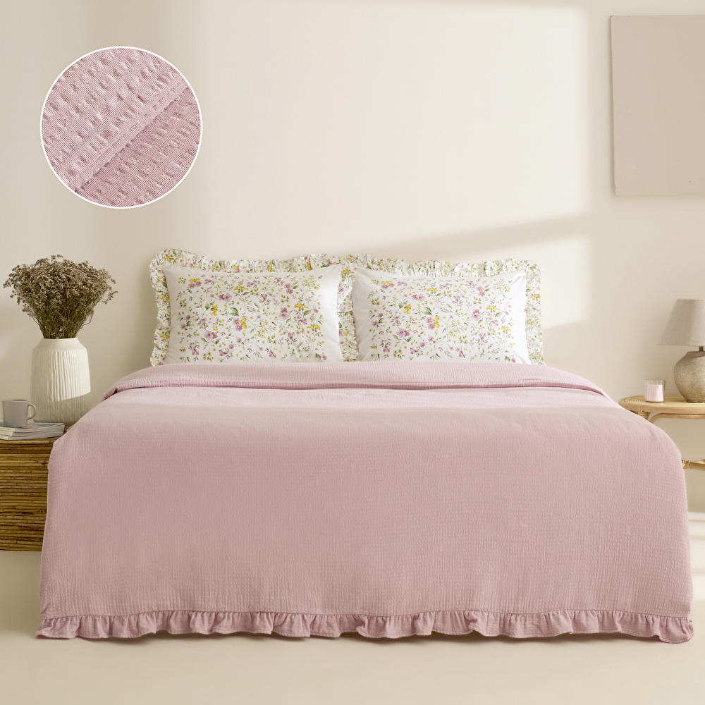 Karaca Home Dorian %100 Pamuk Fırfırlı Muslin Tek Kişilik Nevresim Takımı Pudra (Premium Serisi 41)