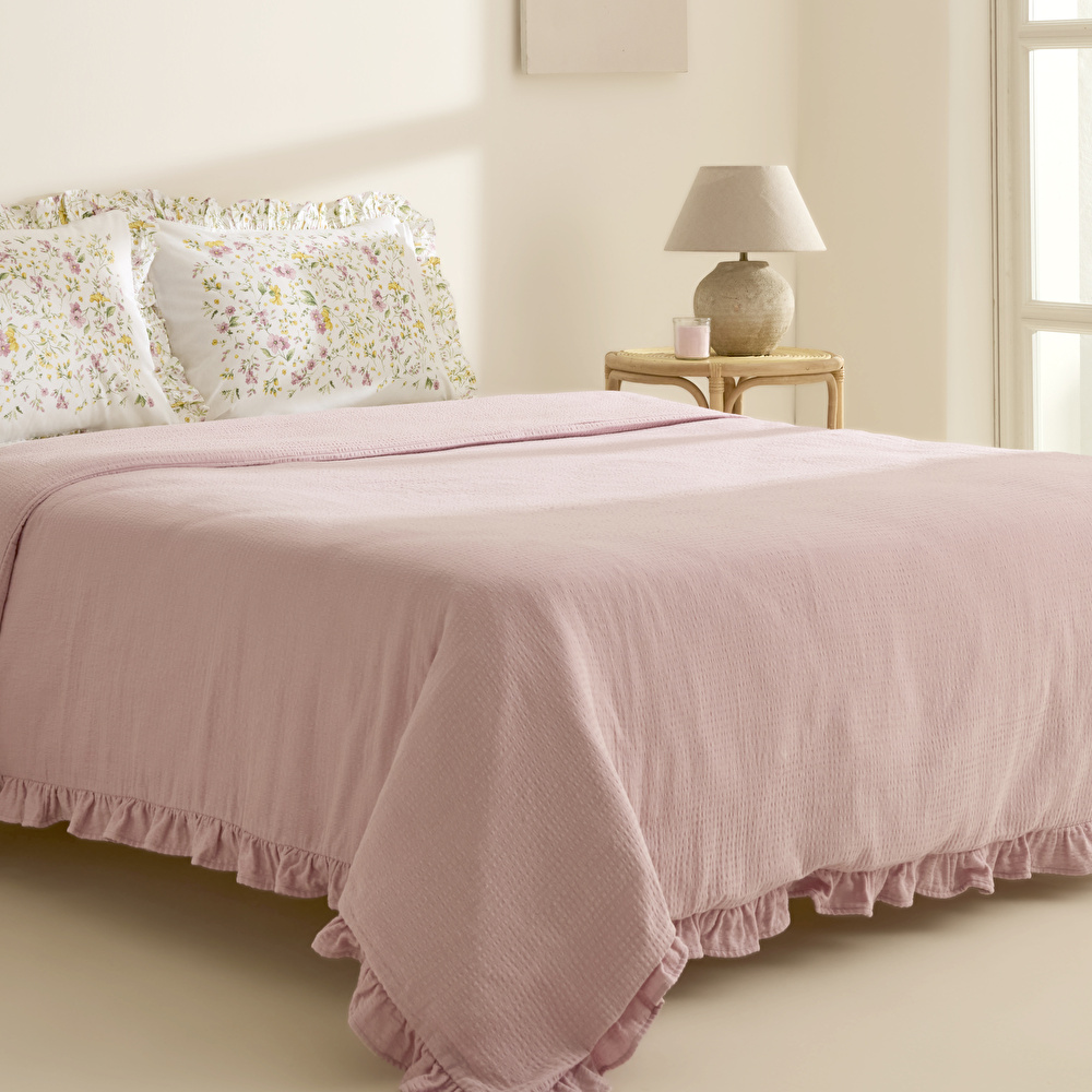 Karaca Home Dorian %100 Pamuk Fırfırlı Muslin Tek Kişilik Nevresim Takımı Pudra - 1