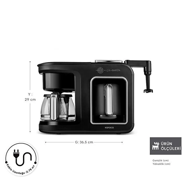 Karaca Hatır Plus Barista 6 in 1 Latte Cappuccino ve Közde Türk Kahve Makinesi Black Silver