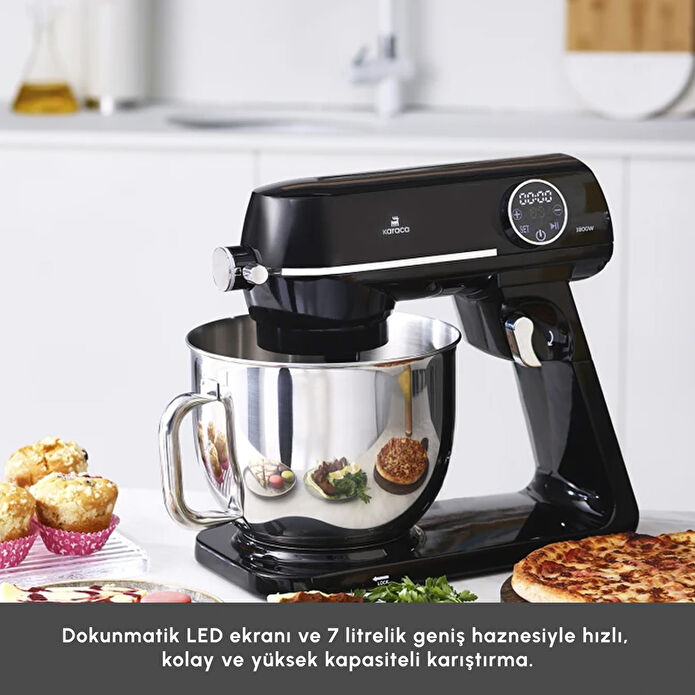 Karaca Multichef Artisan Digital Ekran Döküm Hamur Yoğurma Makinesi Siyah 1800W 7L - 3