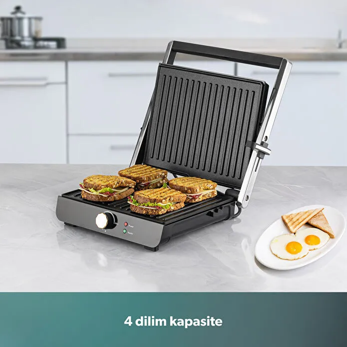 Homend Grilliant 1349H 4 Dilim Kapasiteli Gövdeli Döküm Plakalı Tost ve Izgara Makinesi Inox 2000W - 3